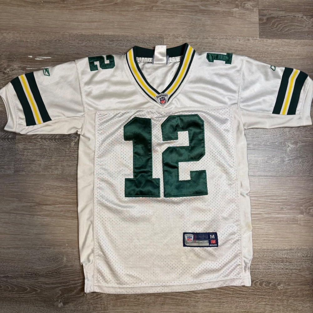 Mens Reebok Aaron Rodgers Green Bay Packers White NFL Jersey Youth Medium 12